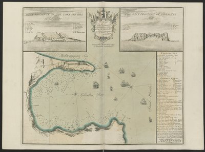 Baía de Gibraltar (Prospecto Oeste e Leste de G. Hill.) Por C. Price, c.1730 (lito colorido) de English School