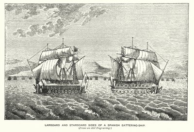 Gibraltar: Larboard e Estibordo de um Battering-Ship espanhol (gravura) de English School