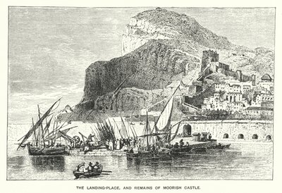 Gibraltar: O Lugar de Aterragem, e Restos do Castelo dos Mouros (gravura) de English School