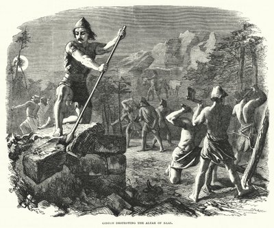 Gideão destruindo o Altar de Baal (gravura) de English School