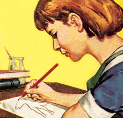 Menina de desenho com um lápis de chumbo de English School