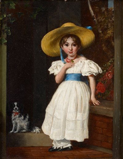 Menina em um chapéu de palha, c.1840 de English School