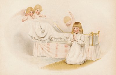 Garota rezando ao lado de sua cama (chromolitho) de English School