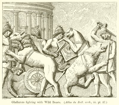 Gladiadores lutando com bestas selvagens. (Atlas du Bull. Arch., Iii. Pl. 37) de English School