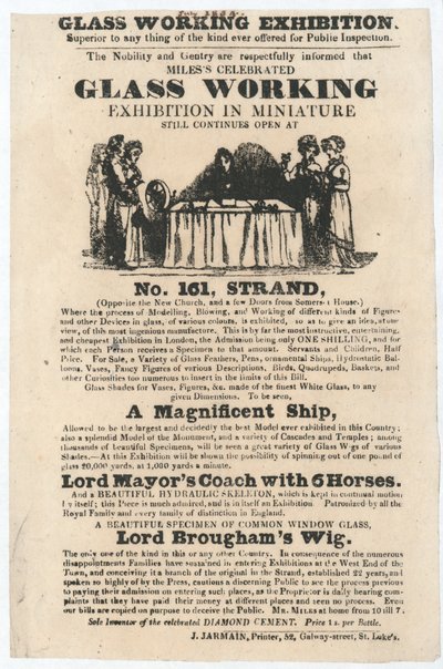 Exposição de trabalho em vidro, 161 Strand, julho de 1834 de English School