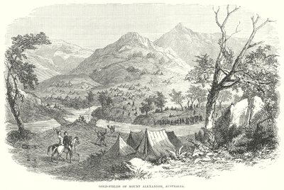 Campos de ouro do Monte Alexander, Austrália (gravura) de English School