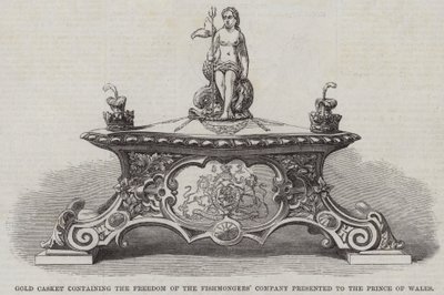 Caixão de Ouro contendo a Liberdade da Companhia de Pescadores apresentado ao Príncipe de Gales (gravura) de English School