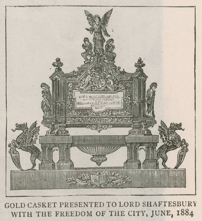 Caixão de ouro apresentado a Lord Shaftesbury com a liberdade da cidade, junho de 1884 de English School