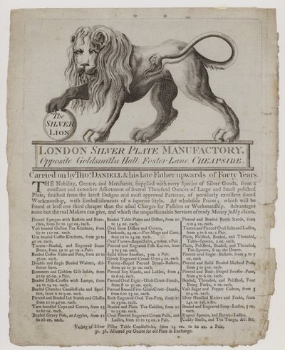 Ourives e ourives, Thomas Daniell, cartão comercial de English School