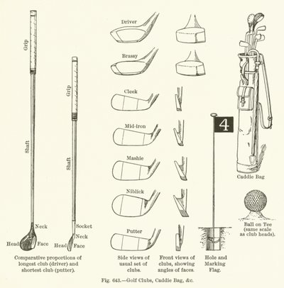 Clubes de golfe, saco de caddy, etc de English School