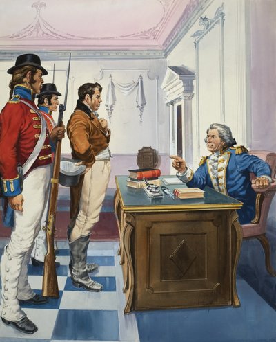 Governador Bligh de Nova Gales do Sul detendo John Macarthur de English School