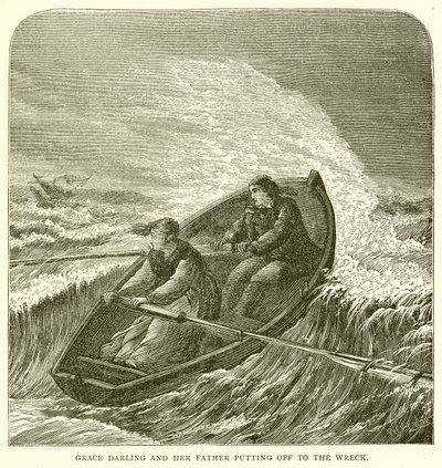 Grace Darling e seu pai indo para o naufrágio de English School