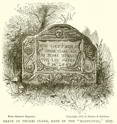 Túmulo de Thomas Clark, companheiro do Mayflower, 1627 de English School