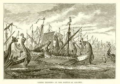 Trirremes gregas na batalha de Salamis de English School