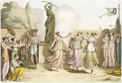 Grego, mulheres, dançar, ao redor, estátua, de, diana de English School