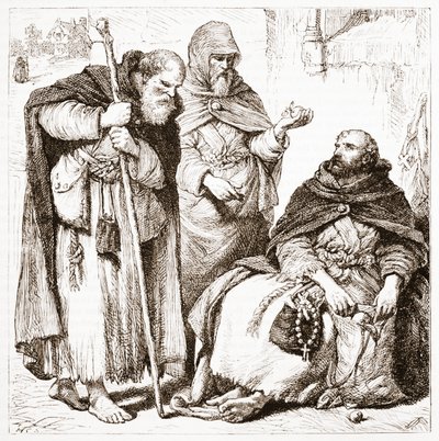 Grupo de frades mendicantes, ilustração da história do protestantismo por James Aitken Wylie (1808-1890), bar. 1878 de English School