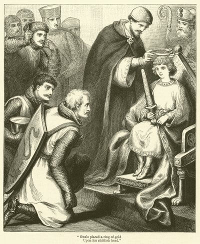 "Gualo pôs um anel de ouro, Na sua cabeça de criança" (gravura) de English School