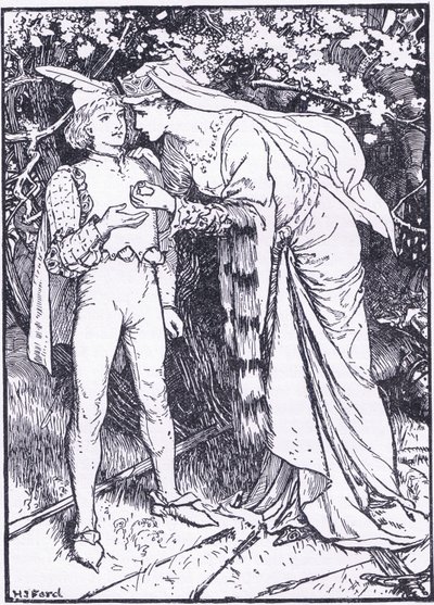 Guenevere envia a sua página a Lancelot para ajuda, ilustração do 