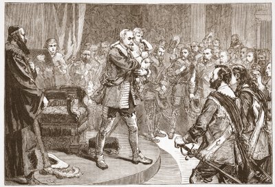 Gustavus Adolphus que parte dos estados, ilustração da história do protestantismo por James Aitken Wylie (1808-1890), bar. 1878 de English School
