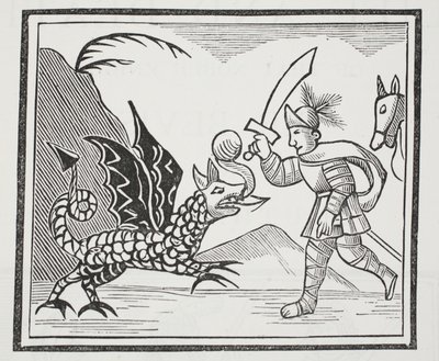 Indivíduo e o dragão de Northumbrian, ilustração dos Chapu-livros do século XVIII por John Ashton, bar. 1882 de English School
