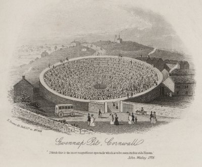 Gwennap Pit, Cornualha, onde John Wesley pregou em numerosas ocasiões entre 1762 e 1789 (gravura) de English School