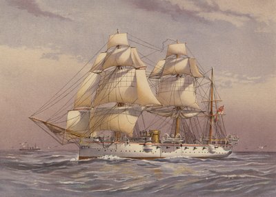 HMS Calliope, cruzador de 3ª classe (litografia a cores) de English School