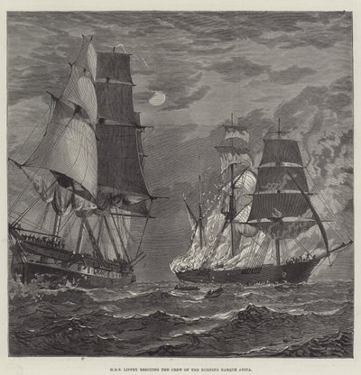 HMS Liffey resgatando a tripulação do Barque Anita em chamas (gravação) de English School
