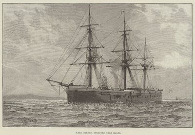 HMS Sultão, encalhado perto de Malta (gravura) de English School