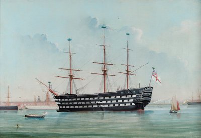 HMS Victory no Porto de Portsmouth, c.1860 de English School