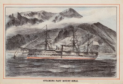 Navio de transporte de tropas HM Indian: Passando pelo Monte Sinai (gravura colorida) de English School