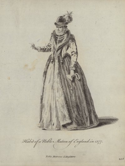 Hábito de uma nobre matrona de Inglaterra em 1577 (gravura) de English School