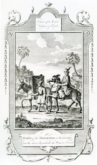 Hábito dos cavaleiros em Barbary, ilustração tirada de Moores Voyages and Travels, de English School