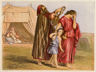 Hagar e Ismael (litografia a cores) de English School
