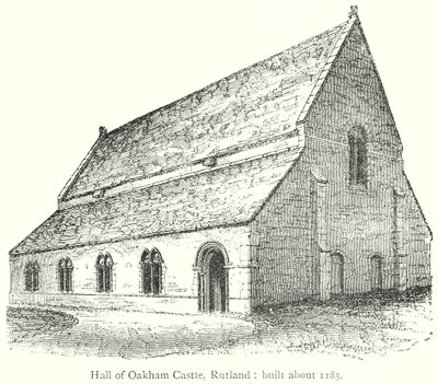 Salão do Castelo de Oakham, Rutland: Construído por volta de 1185 (gravura) de English School