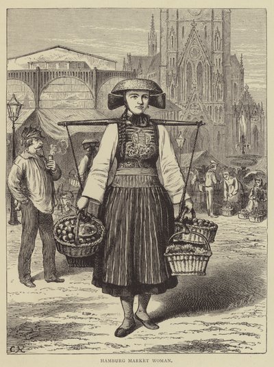 Hamburg Market Woman (gravura) de English School