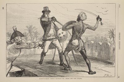 Combate corpo-a-corpo entre o Sr. Shore e o Goojur, ilustração de Cassells Illustrated History of England de English School