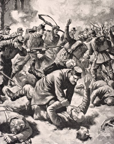Combate corpo-a-corpo entre soldados alemães e ocidentais, de &39;The War Illustrated deLuxe&39;, publicado em Londres, 1916 de English School
