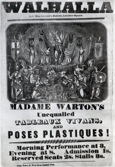 Folheto de publicidade "Tabelas de Inigualáveis Vivans e Poses Plastiques" de Madame Warton, c.1847 de English School