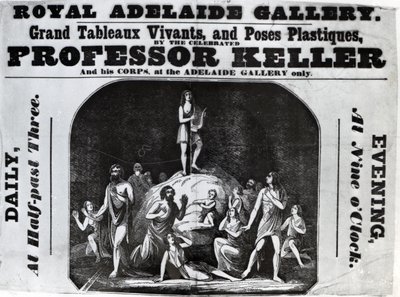 Folheto de propaganda "Grandes pinturas vivas do professor Keller", c.1846 (lito) de English School
