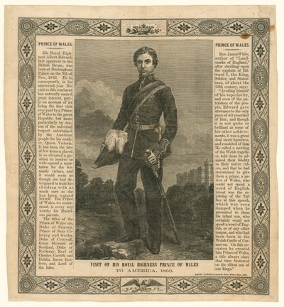 Lenço comemorativo da viagem do Príncipe de Waless à América, 1860 de English School