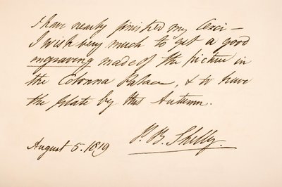 Escrita e assinatura de Percy Bysshe Shelley, 1819 de English School