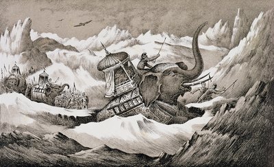 Aníbal (247-c. 1983 aC) e seus elefantes de guerra cruzando os Alpes de English School