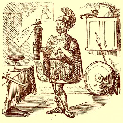 Aníbal faz o habitual discurso limpo e apropriado antes de se matar, ilustração da história em quadrinhos de Roma por Gilbert Abbott um Beckett, publicado c.1850 (imagem digitalmente aprimorada) de English School