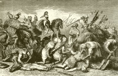 Tropas de Hannibals saqueando seus inimigos mortos após a Batalha de Cannae de English School