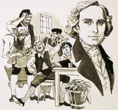 Hans Christian Andersen entretém seus colegas aprendizes cantando de English School