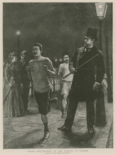 Lebre e cães nas ruas de Londres de English School