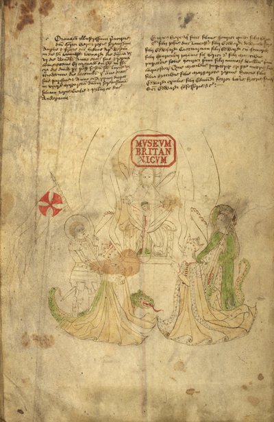 Harley 318, f.8v Henrique VI, Rei de Inglaterra, e sua esposa, Margaret de Anjou, ilustração de "História e Genealogia dos Reis...Inglaterra" (vellum) de English School