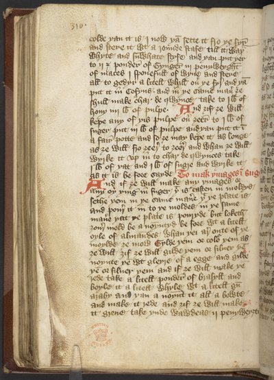 Harley MS 2378 Receitas médicas e culinárias, c.1395 (tinta em pergaminho) de English School