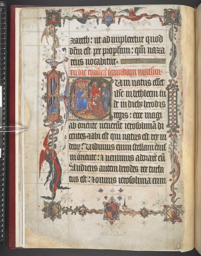 Harley MS 7026, f.7v, Adoração dos Magos Historiated inicial, de 