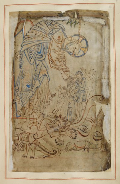 Arrebatamento do Inferno, de "Tiberius Psalter", Cotton MS Tiberius C VI, f.14 , c.1050 (velino) de English School